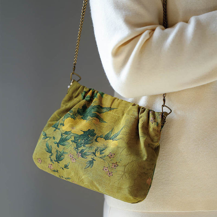 Buddha Stones Giallo Verde Fiore Nero Cachi Catena di Metallo Borsa a Tracolla Borsa a Mano