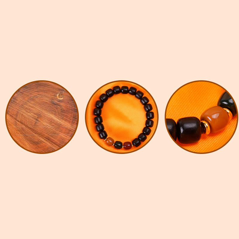 Braccialetto Buddha Stones in legno di ebano e palissandro per l'equilibrio della pace