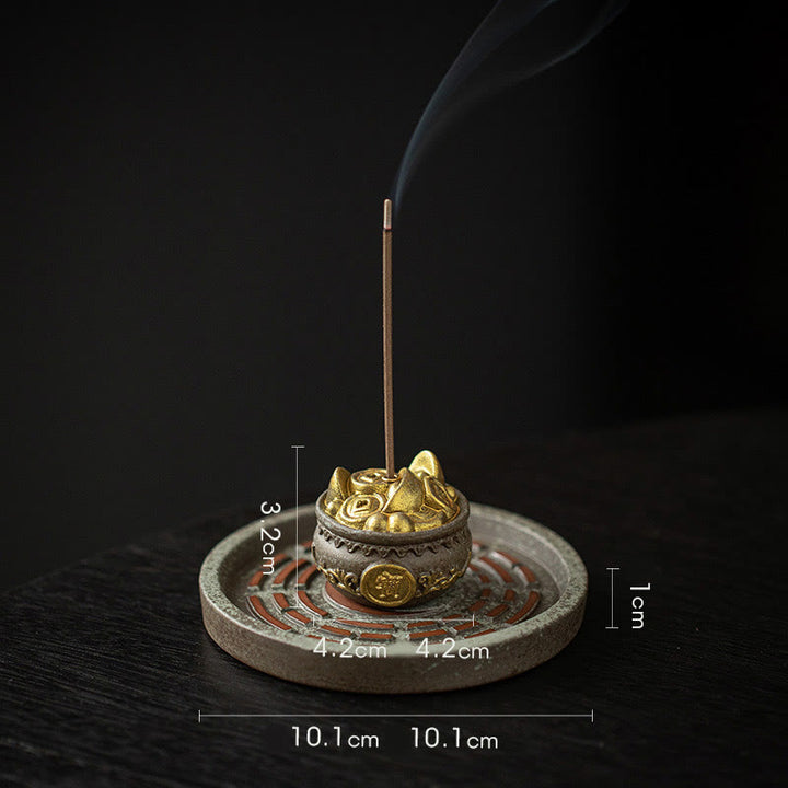 Buddha Stones Piccola ciotola del tesoro Sacchetto fortunato Vassoio Bagua Bastoncino di ceramica curativo Bruciatore di incenso Decorazione