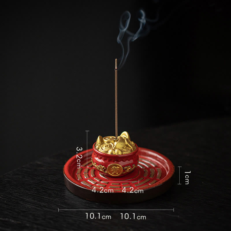 Buddha Stones Piccola ciotola del tesoro Sacchetto fortunato Vassoio Bagua Bastoncino di ceramica curativo Bruciatore di incenso Decorazione