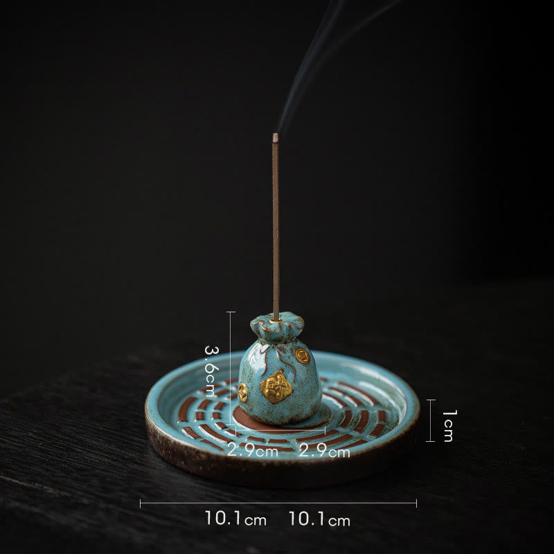 Buddha Stones Piccola ciotola del tesoro Sacchetto fortunato Vassoio Bagua Bastoncino di ceramica curativo Bruciatore di incenso Decorazione