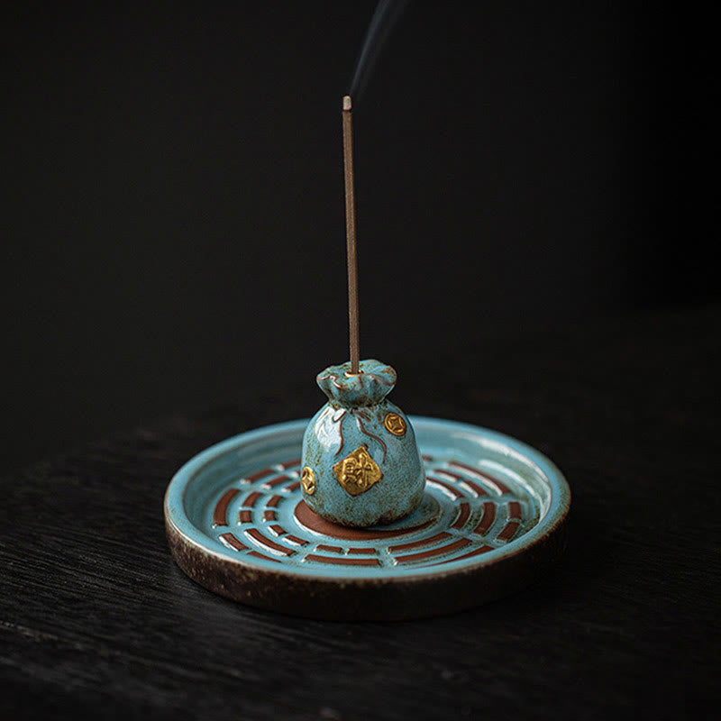 Buddha Stones Piccola ciotola del tesoro Sacchetto fortunato Vassoio Bagua Bastoncino di ceramica curativo Bruciatore di incenso Decorazione