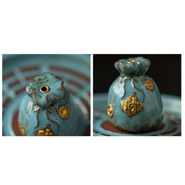 Buddha Stones Piccola ciotola del tesoro Sacchetto fortunato Vassoio Bagua Bastoncino di ceramica curativo Bruciatore di incenso Decorazione