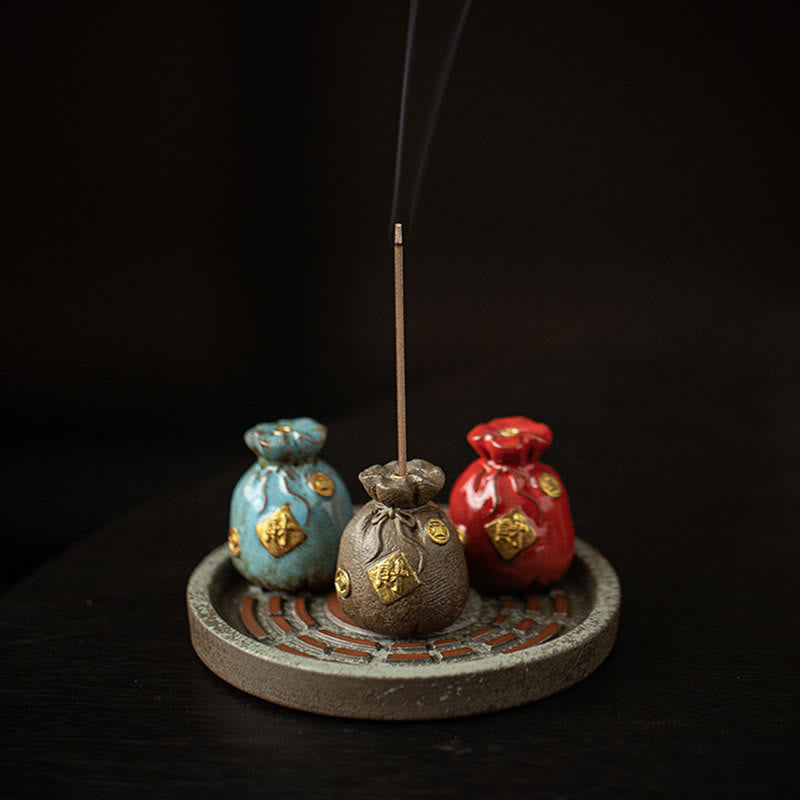 Buddha Stones Piccola ciotola del tesoro Sacchetto fortunato Vassoio Bagua Bastoncino di ceramica curativo Bruciatore di incenso Decorazione