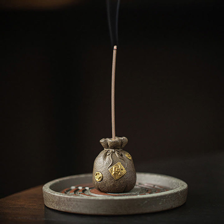 Buddha Stones Piccola ciotola del tesoro Sacchetto fortunato Vassoio Bagua Bastoncino di ceramica curativo Bruciatore di incenso Decorazione