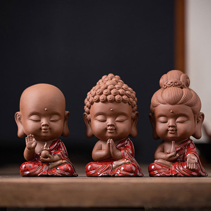 Buddha Stones Mini Gautama Buddha Sakyamuni Kwan Yin Avalokitesvara Ksitigarbha Serenity Decorazione da scrivania in ceramica
