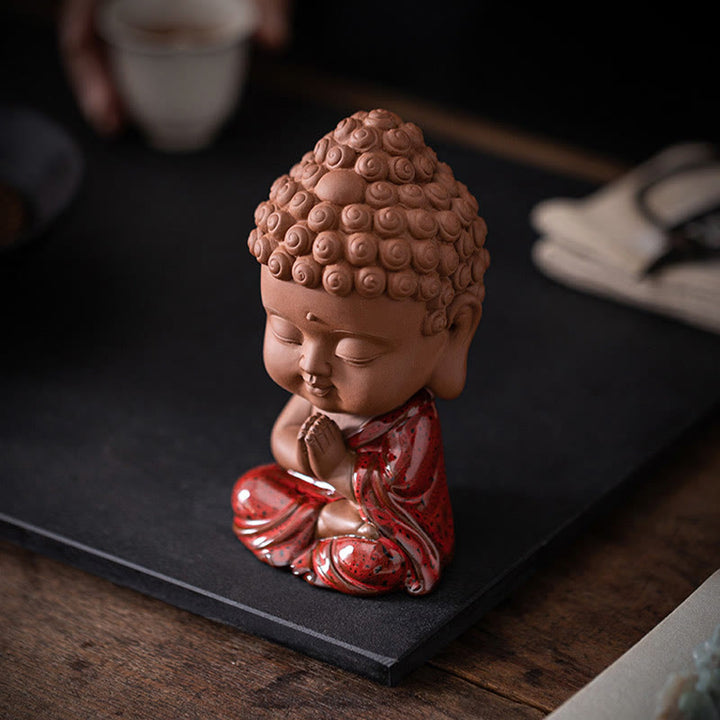 Buddha Stones Mini Gautama Buddha Sakyamuni Kwan Yin Avalokitesvara Ksitigarbha Serenity Decorazione da scrivania in ceramica