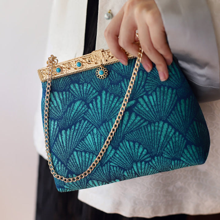 Borsa a tracolla con catena in metallo e linee blu Buddha Stones