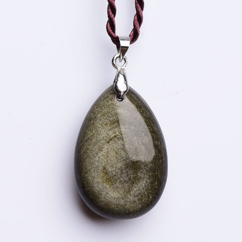 Buddha Stones Oro Lucentezza Ossidiana Ossidiana Nera Ossidiana Arcobaleno Ricchezza Goccia D'acqua Collana Pendente