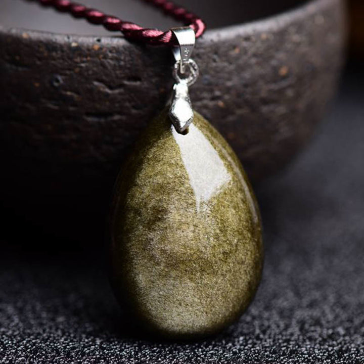 Buddha Stones Oro Lucentezza Ossidiana Ossidiana Nera Ossidiana Arcobaleno Ricchezza Goccia D'acqua Collana Pendente