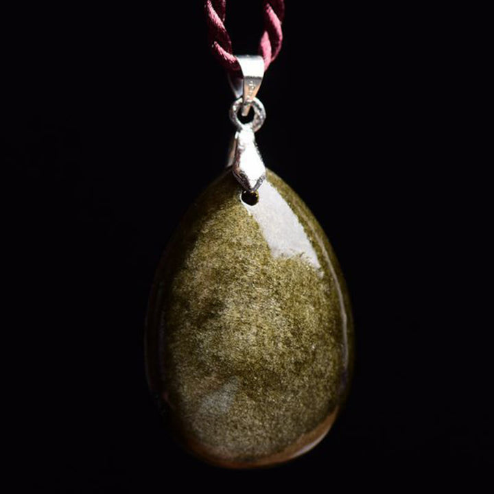 Buddha Stones Oro Lucentezza Ossidiana Ossidiana Nera Ossidiana Arcobaleno Ricchezza Goccia D'acqua Collana Pendente