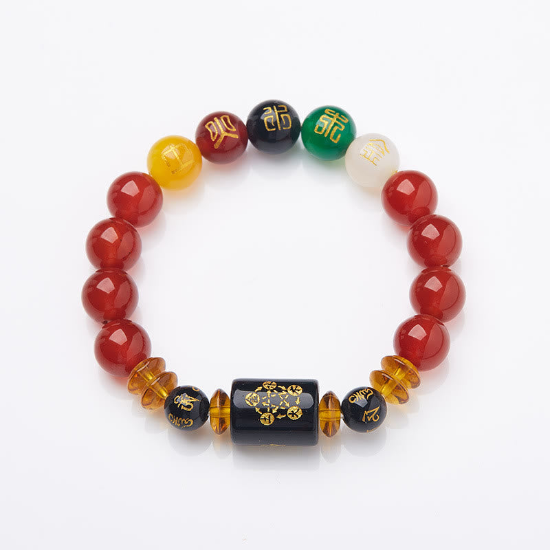 Bracciale Buddha Stones Five Elements Onice Nero Agata Rossa Saggezza Ricchezza