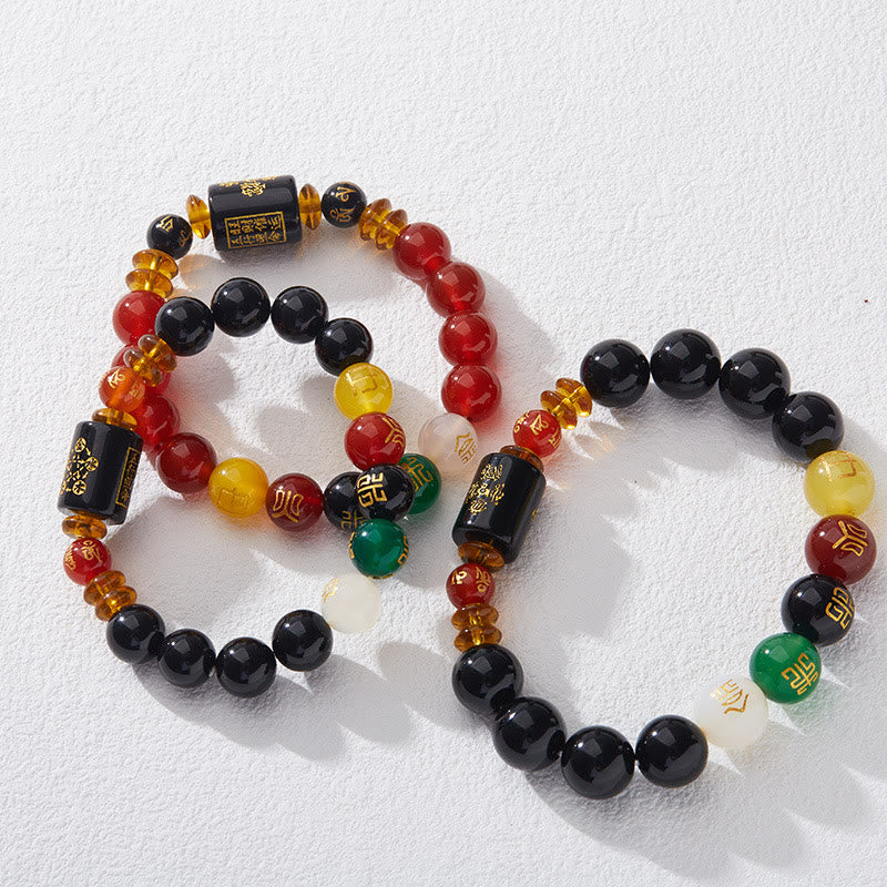 Bracciale Buddha Stones Five Elements Onice Nero Agata Rossa Saggezza Ricchezza