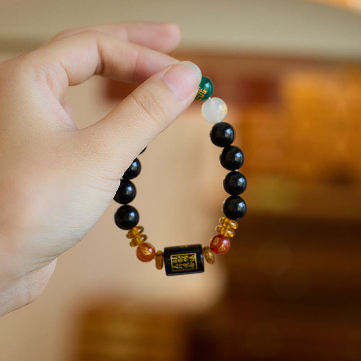 Bracciale Buddha Stones Five Elements Onice Nero Agata Rossa Saggezza Ricchezza
