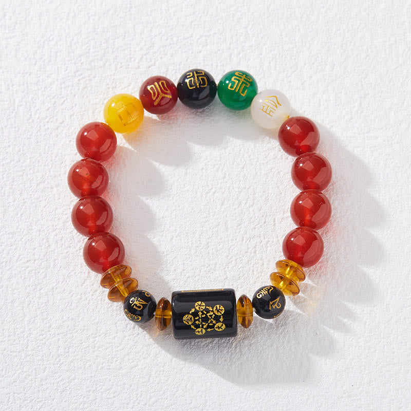 Bracciale Buddha Stones Five Elements Onice Nero Agata Rossa Saggezza Ricchezza