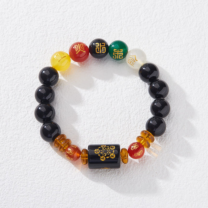 Bracciale Buddha Stones Five Elements Onice Nero Agata Rossa Saggezza Ricchezza
