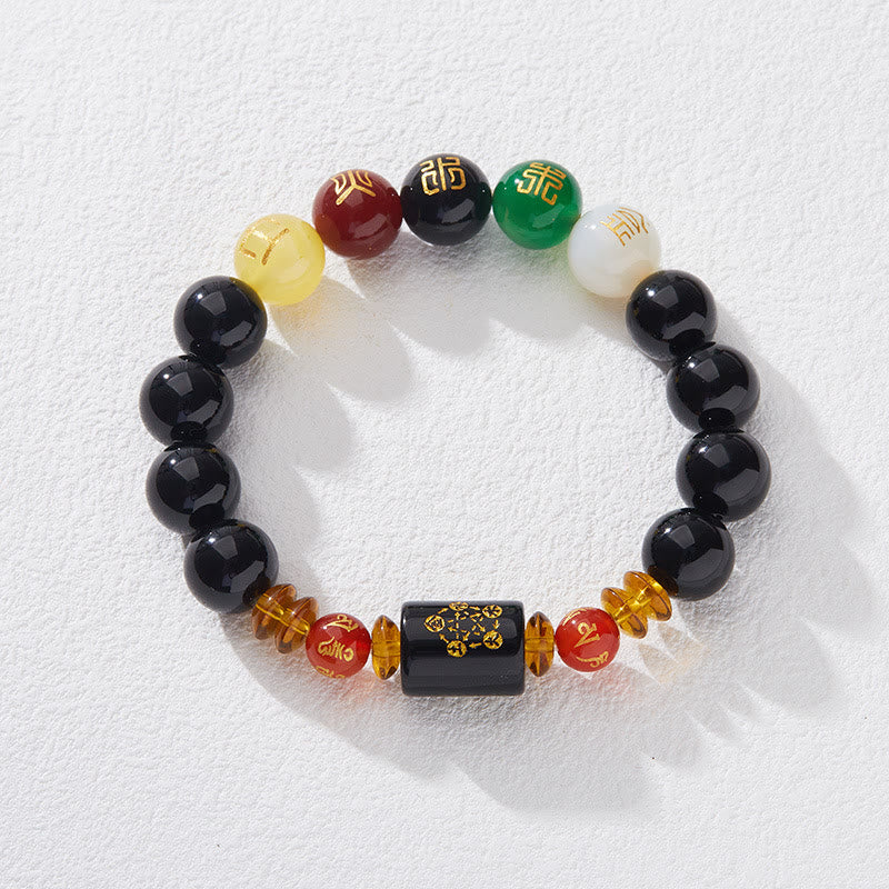 Bracciale Buddha Stones Five Elements Onice Nero Agata Rossa Saggezza Ricchezza