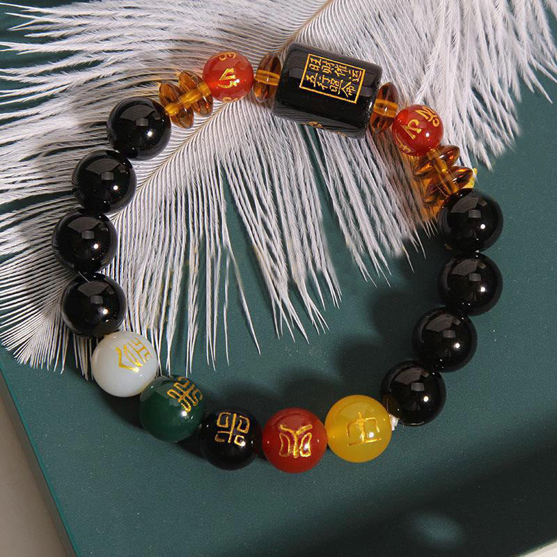 Bracciale Buddha Stones Five Elements Onice Nero Agata Rossa Saggezza Ricchezza