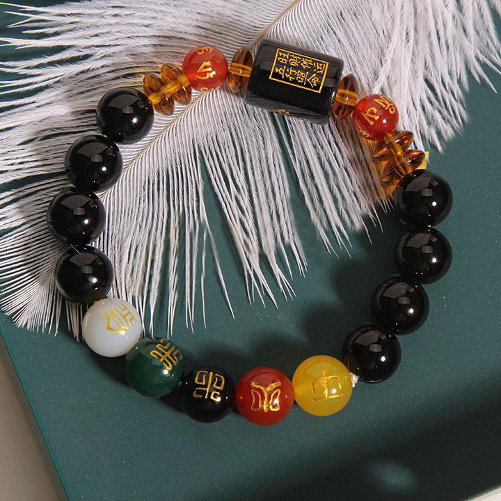 Bracciale Buddha Stones Five Elements Onice Nero Agata Rossa Saggezza Ricchezza