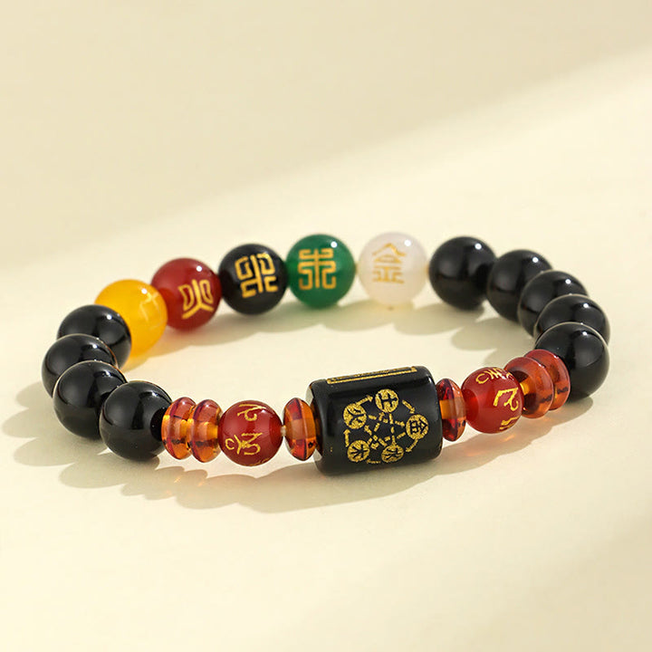Bracciale Buddha Stones Five Elements Onice Nero Agata Rossa Saggezza Ricchezza
