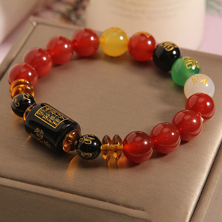 Bracciale Buddha Stones Five Elements Onice Nero Agata Rossa Saggezza Ricchezza