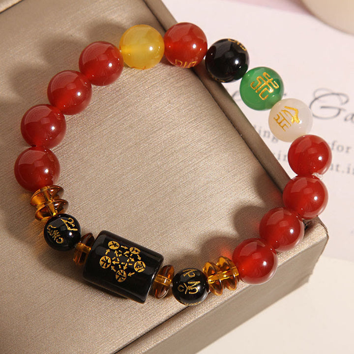 Bracciale Buddha Stones Five Elements Onice Nero Agata Rossa Saggezza Ricchezza