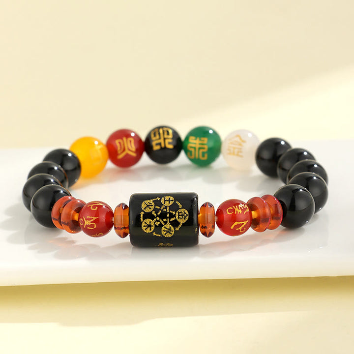 Bracciale Buddha Stones Five Elements Onice Nero Agata Rossa Saggezza Ricchezza