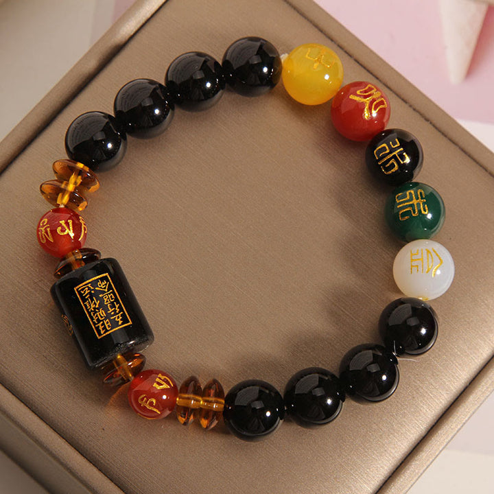 Bracciale Buddha Stones Five Elements Onice Nero Agata Rossa Saggezza Ricchezza