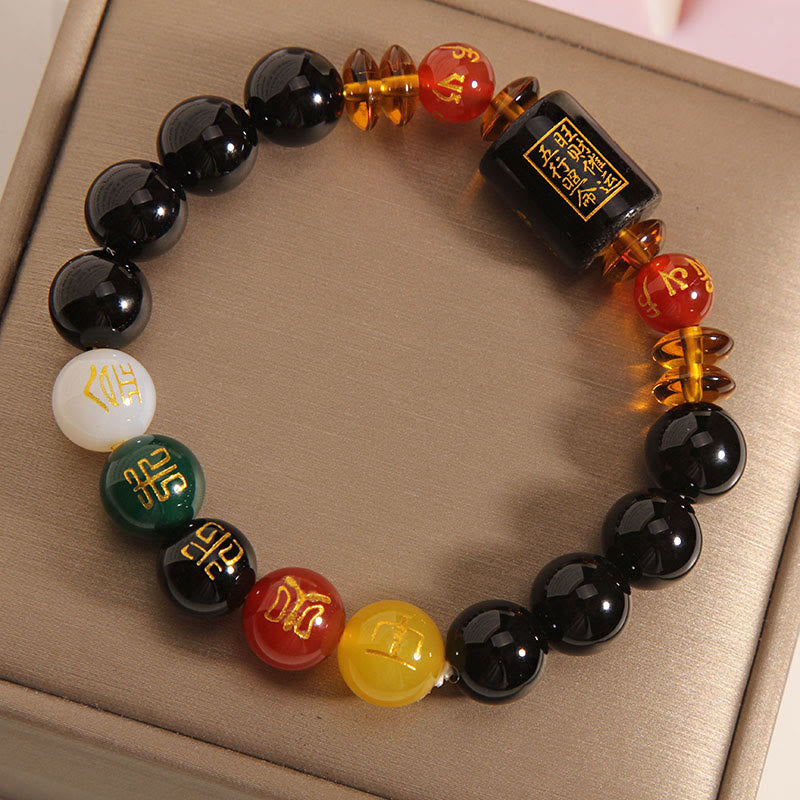Bracciale Buddha Stones Five Elements Onice Nero Agata Rossa Saggezza Ricchezza