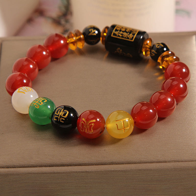 Bracciale Buddha Stones Five Elements Onice Nero Agata Rossa Saggezza Ricchezza