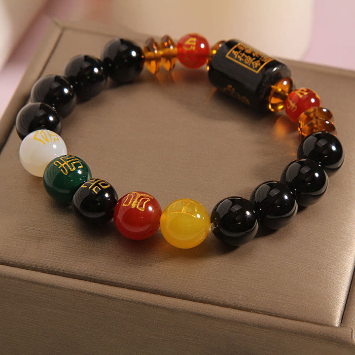 Bracciale Buddha Stones Five Elements Onice Nero Agata Rossa Saggezza Ricchezza