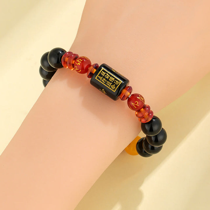 Bracciale Buddha Stones Five Elements Onice Nero Agata Rossa Saggezza Ricchezza