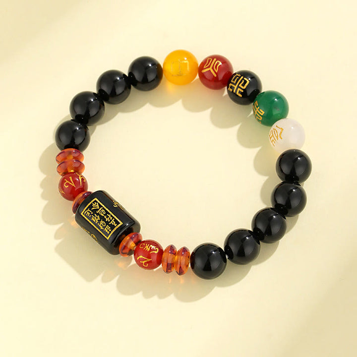 Bracciale Buddha Stones Five Elements Onice Nero Agata Rossa Saggezza Ricchezza