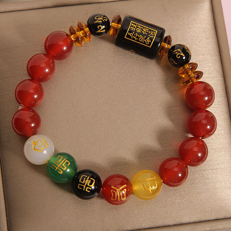 Bracciale Buddha Stones Five Elements Onice Nero Agata Rossa Saggezza Ricchezza