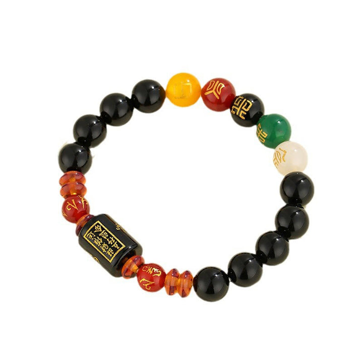 Bracciale Buddha Stones Five Elements Onice Nero Agata Rossa Saggezza Ricchezza