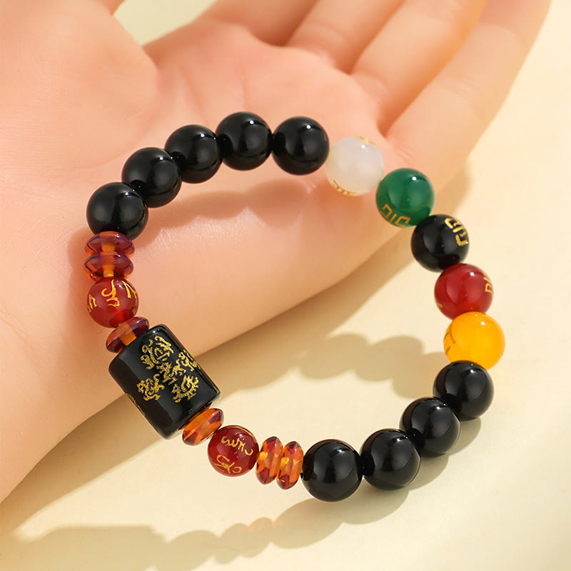 Bracciale Buddha Stones Five Elements Onice Nero Agata Rossa Saggezza Ricchezza