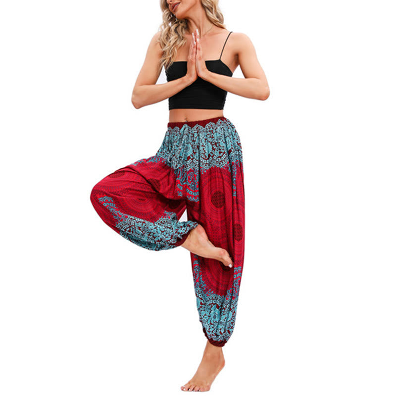 Pantaloni harem con motivo a fiori a forma di cerchio larghi Buddha Stones Pantaloni da yoga da donna - image 4