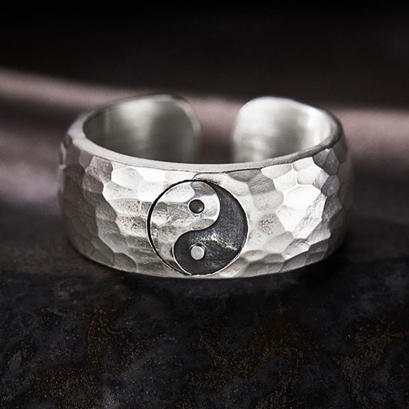 Anello regolabile con simbolo Yin Yang Bagua in argento sterling 999 fatto a mano Buddha Stones - 62,5-65 mm (regolabile) - image 0