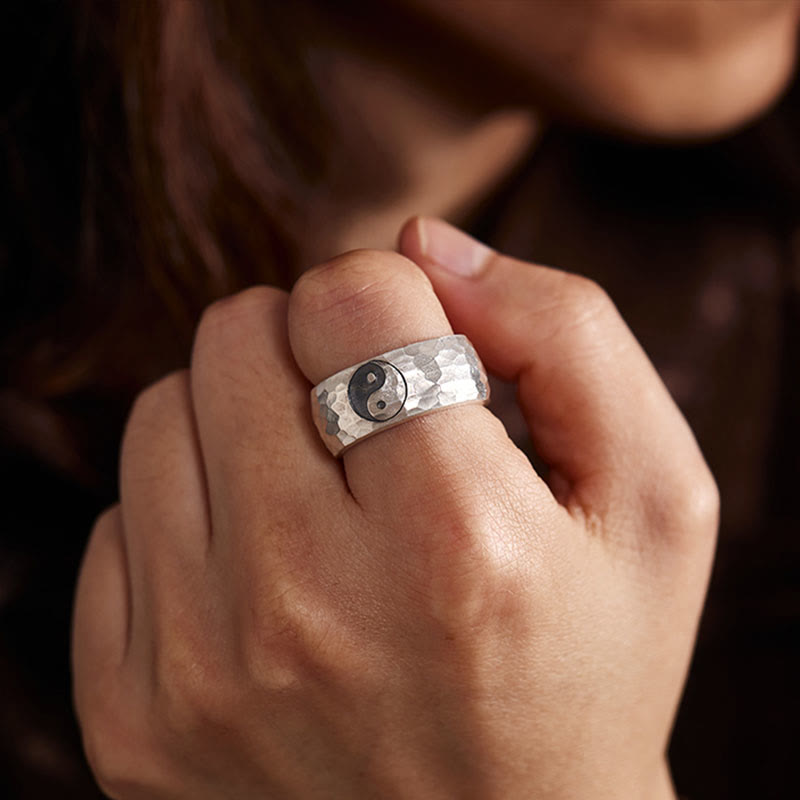 Anello regolabile con simbolo Yin Yang Bagua in argento sterling 999 fatto a mano Buddha Stones - image 2