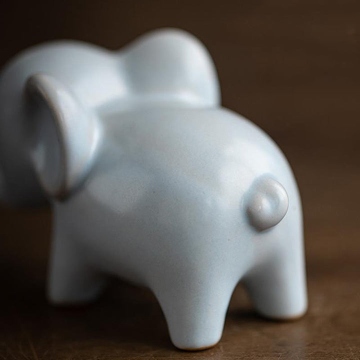 Buddha Stones Piccolo elefante in ceramica per la casa, decorazione da scrivania, statuetta per animali da compagnia