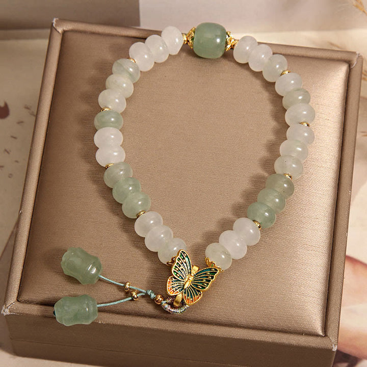Buddha Stones Braccialetto della prosperità a farfalla con perline di abaco in giada naturale Tianshan