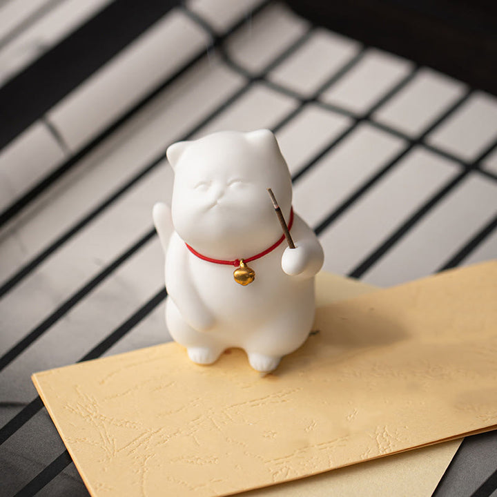 Buddha Stones Mini Carino Gatto Ceramica Guarigione Incenso Bruciatore Decorazione Scrivania - image 7