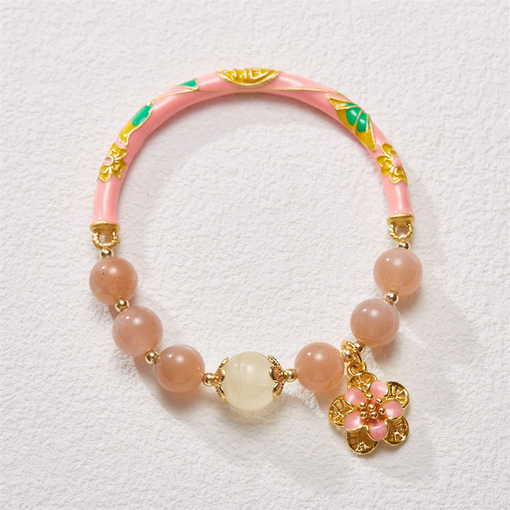 Buddha Stones Pietra del sole naturale Giada di seta dorata Fiore Charm Bracciale della ricchezza Braccialetto