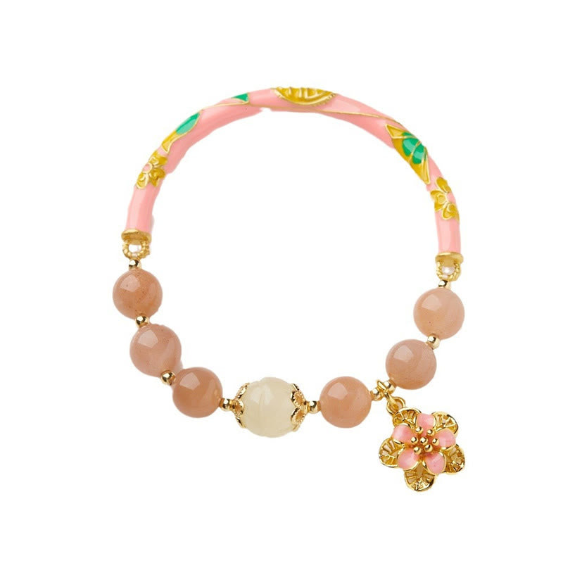 Buddha Stones Pietra del sole naturale Giada di seta dorata Fiore Charm Bracciale della ricchezza Braccialetto