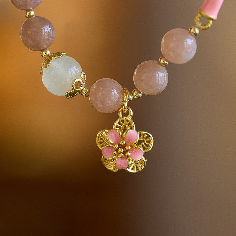 Buddha Stones Pietra del sole naturale Giada di seta dorata Fiore Charm Bracciale della ricchezza Braccialetto