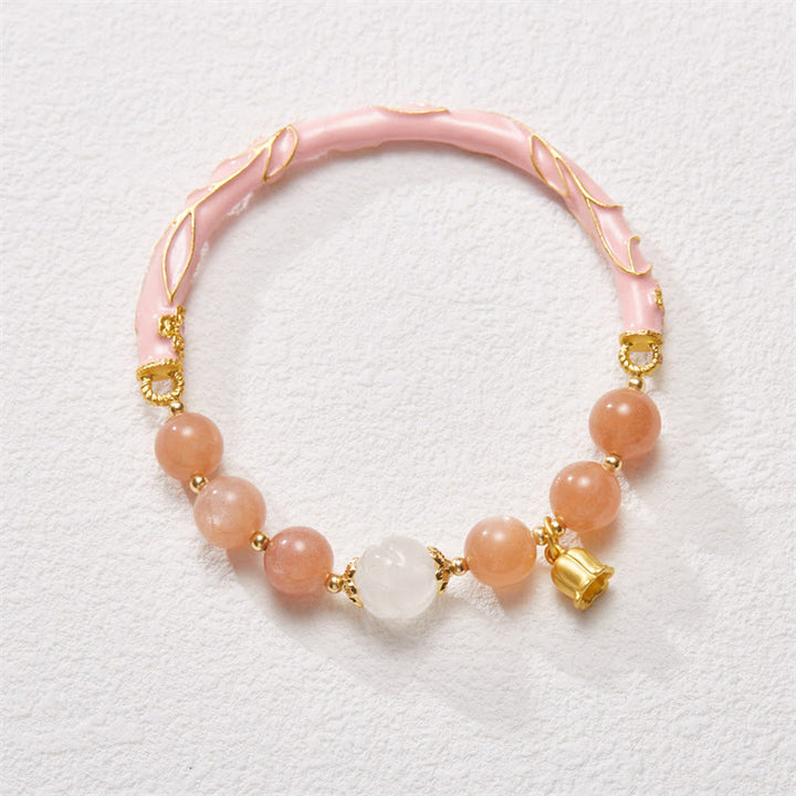 Buddha Stones Pietra del sole Giada di seta dorata Mughetto Ciondolo Braccialetto positivo