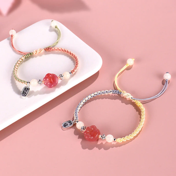 Buddha Stones Yanyuan Agata Zampa di gatto Bianco Bodhi Seed Fu Carattere Braccialetto di corda intrecciata positiva - image 2