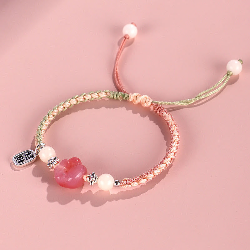 Buddha Stones Yanyuan Agata Zampa di gatto Bianco Bodhi Seed Fu Carattere Braccialetto di corda intrecciata positiva - image 11