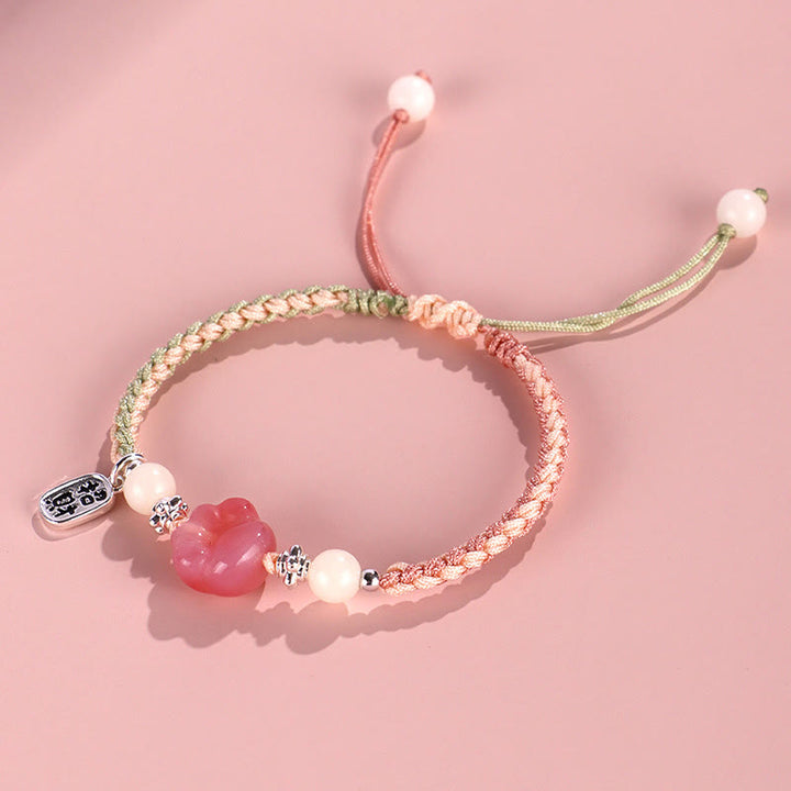 Buddha Stones Yanyuan Agata Zampa di gatto Bianco Bodhi Seed Fu Carattere Braccialetto di corda intrecciata positiva - image 11