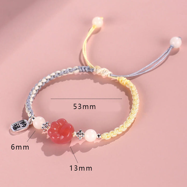 Buddha Stones Yanyuan Agata Zampa di gatto Bianco Bodhi Seed Fu Carattere Braccialetto di corda intrecciata positiva - image 8